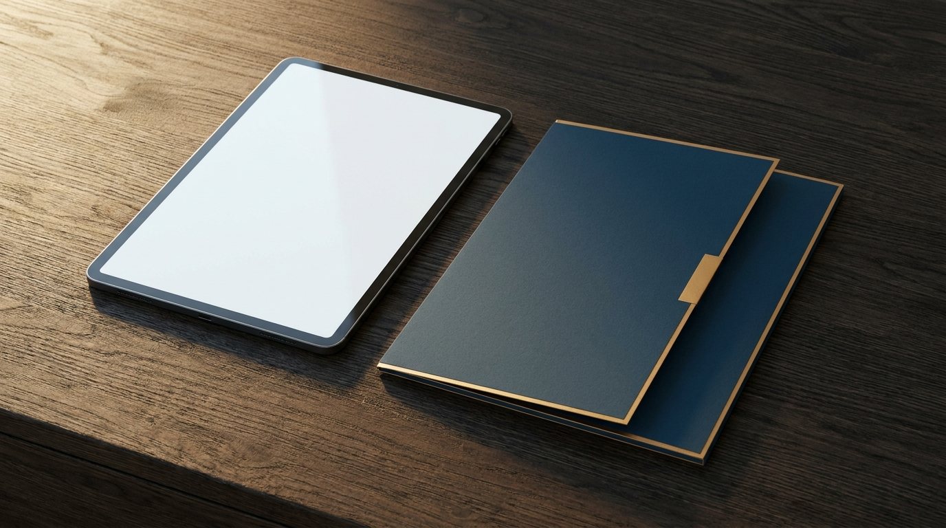Laptop mit geöffneter Belegübersicht neben einem Aktenordner