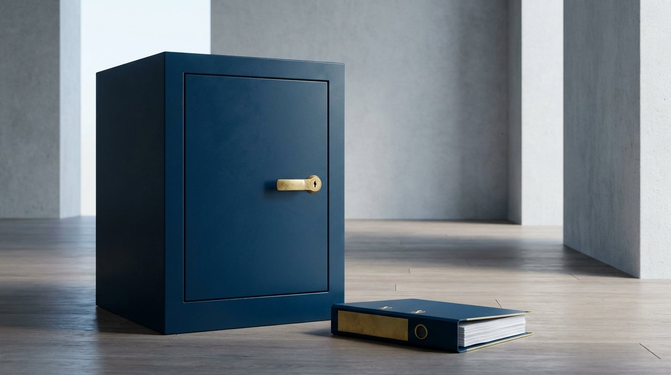 Abgeschlossener Aktenschrank mit beschrifteten Hängeregistern