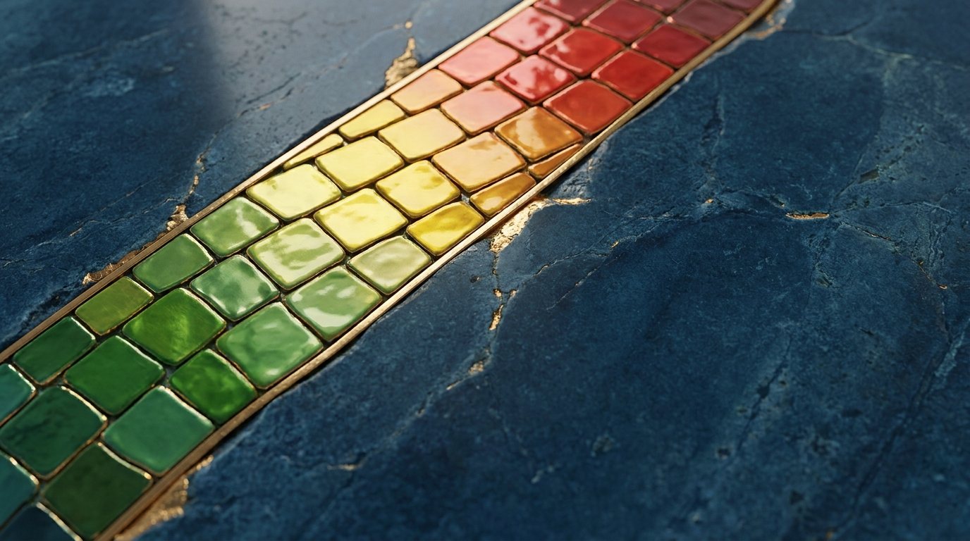Energieausweis mit farbiger Effizienzskala auf einem Schreibtisch