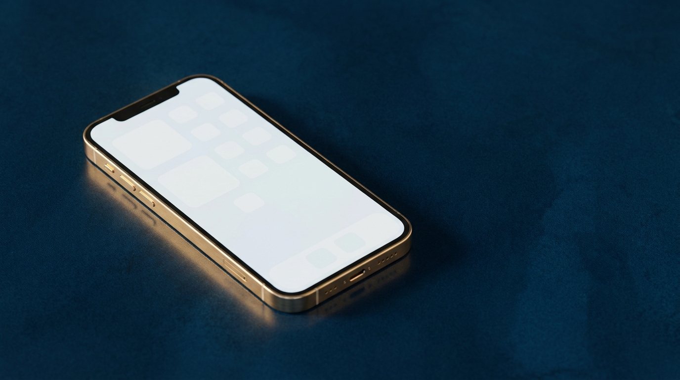 Smartphone mit einer aufgeräumten Oberfläche auf marineblauem Grund